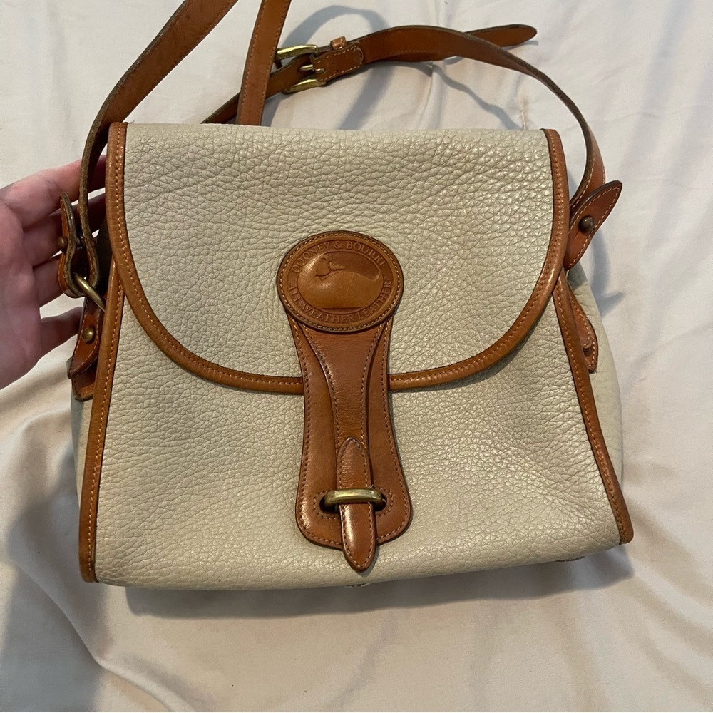 Dooney & Bourke Vintage All-Weather Leather Crossbody Bag – Taupe & Tan Trim - Picture 2 of 12